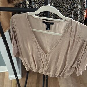 Forever 21 Women's Light Tan V-Neck Blouse